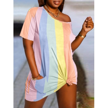Lovely Casual Round Neck Striped Multicolor Mini Dress