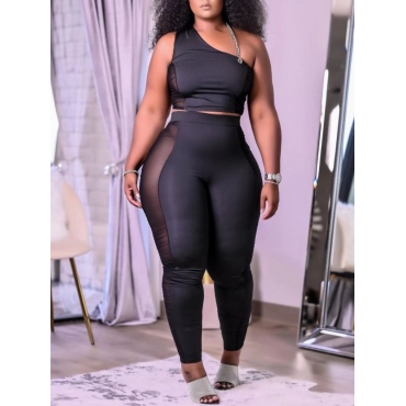 

LW Street One Shoulder See-through Black Two Piece Pants Set