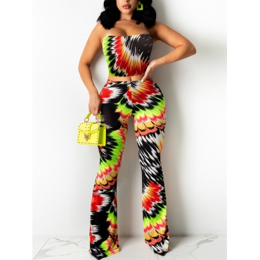 

LW Street Off The Shoulder Floral Print Red Two Piece Pants Set