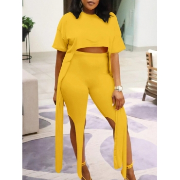 

LW Street Asymmetrical Skinny Yellow Two Piece Shorts Set