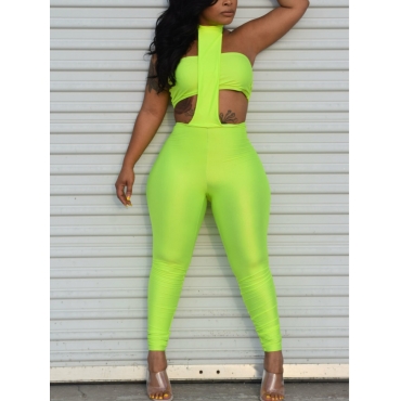 

Lovely Street Backless Bandage Design Green Two Piece Pants Set