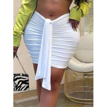 

Lovely Street Bandage Design Skinny White Knee Length Skirt