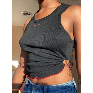 

Lovely Street Rib-Knit Side Drawstring Black Camisole