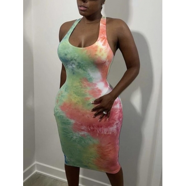 

Lovely Casual U Neck Tie-dye Pink Knee Length Dress