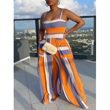 

LW Street Striped Wide Leg Orange One-piece Jumpsuit