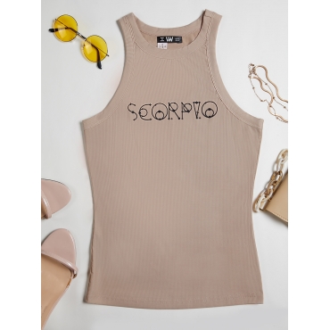 

LW Scorpio Casual Round Neck Letter Print Apricot Camisole