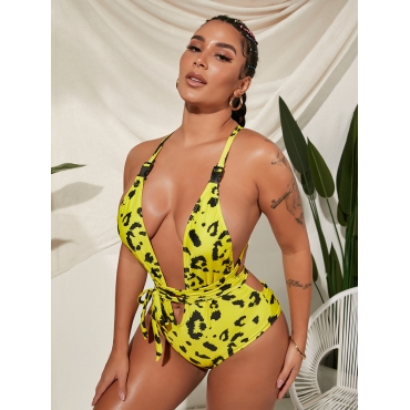 

Lovely Boho Animal Print Backless Yellow One-piece Swimsuit