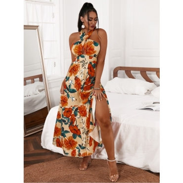 

LW Criss Cross Floral Print Split Dress, Croci