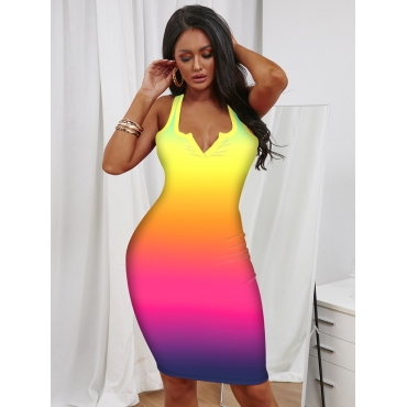 

Lovely Casual V Neck Gradient Multicolor Knee Length Dress, Multi