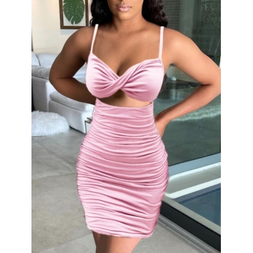 

LW Sexy Backless Ruched Pink Mini Dress