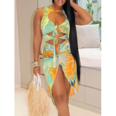 

LW Boho Bandage Hollow-out Design Yellow Two Piece Skirt Set