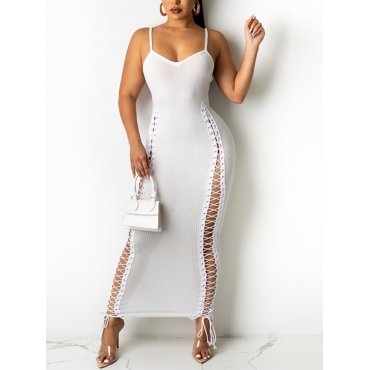 

Lovely Sexy Bandage Hollow-out Design White Ankle Length Dress