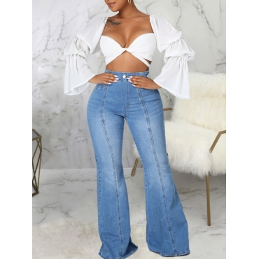 

Lovely Plus Size Casual High-waisted Flared Blue Jeans