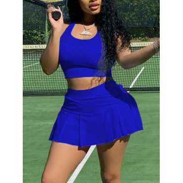 

LW Sporty U Neck Flounce Design Royalblue Two Piece Skirt Set