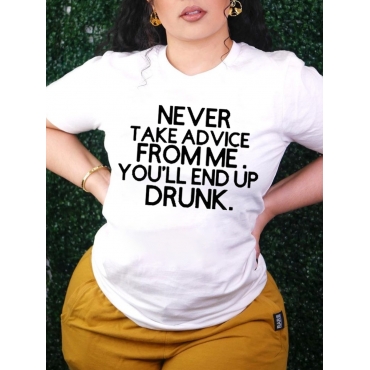 

Lovely Casual Round Neck Letter Print White T-shirt