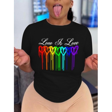 

Lovely Casual Heart Letter Print Black T-shirt