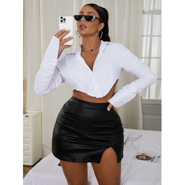 

Lovely Casual Turndown Collar Asymmetrical White Blouse