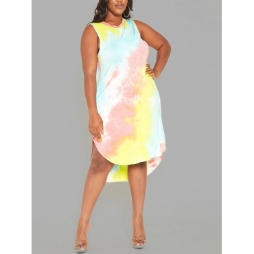 

LW Plus Size Casual Tie-dye Slit Light Yellow Knee Length Dress