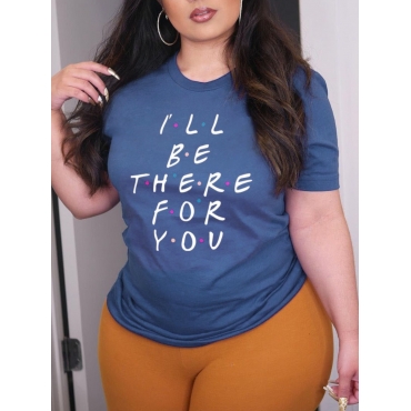 

Lovely Casual Round Neck Letter Print Blue T-shirt