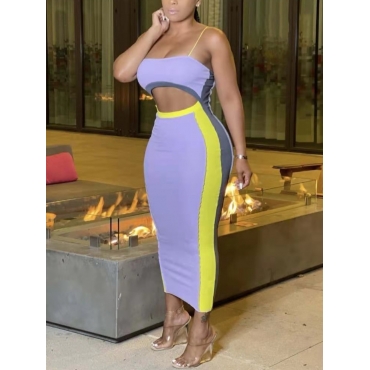 

Lovely Striped Hollow-out Cami Dress, Purple