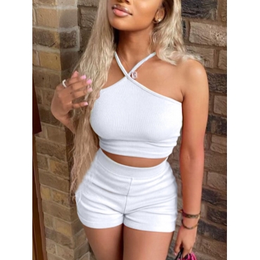 

Lovely Off The Shoulder Skinny Two Piece Shorts Set, White