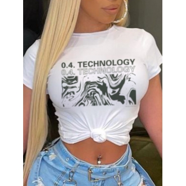 

Lovely Round Neck Letter Print T-shirt, White