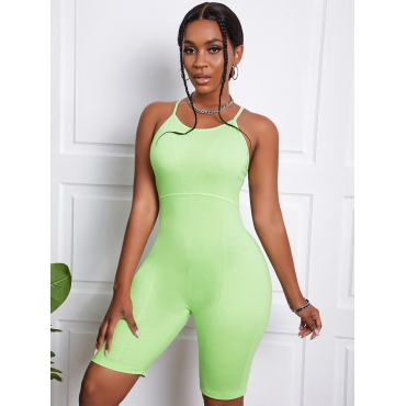 LW COTTON Casual Backless Basic Skinny Green One-piece Romper