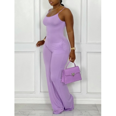 

LW BASIC Pocket Design Elastic One-piece Jumpsuit, Purple