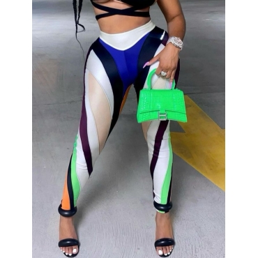 

LW BASICS Mid Waist Striped Patchwork Tik Tok Leggings, Multi