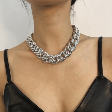 

LW Casual Chain Decoration Hollow-out Sliver Necklace, Silver