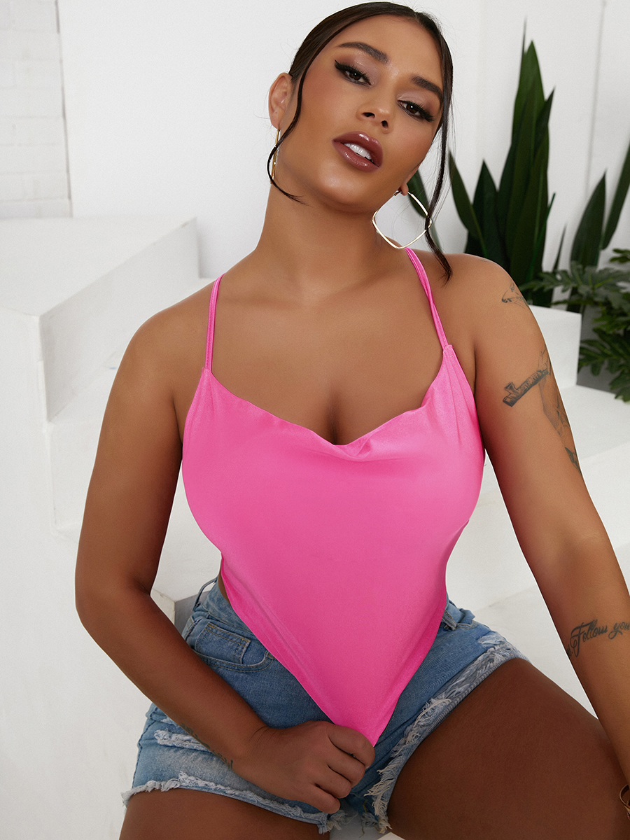 

Lovely Polyester V Neck Asymmetrical Pink Camisole
