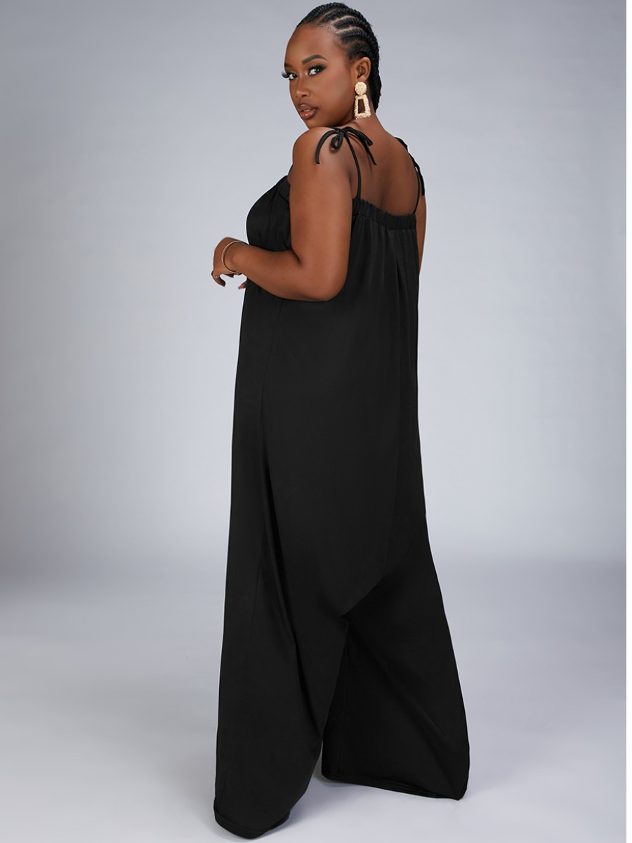 

Lovely Plus Size Tie Shoulder Wide Fit Harlan One-piece Jumpsuit, Black