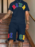 LW Men Round Neck Letter Print Two Piece Shorts Set