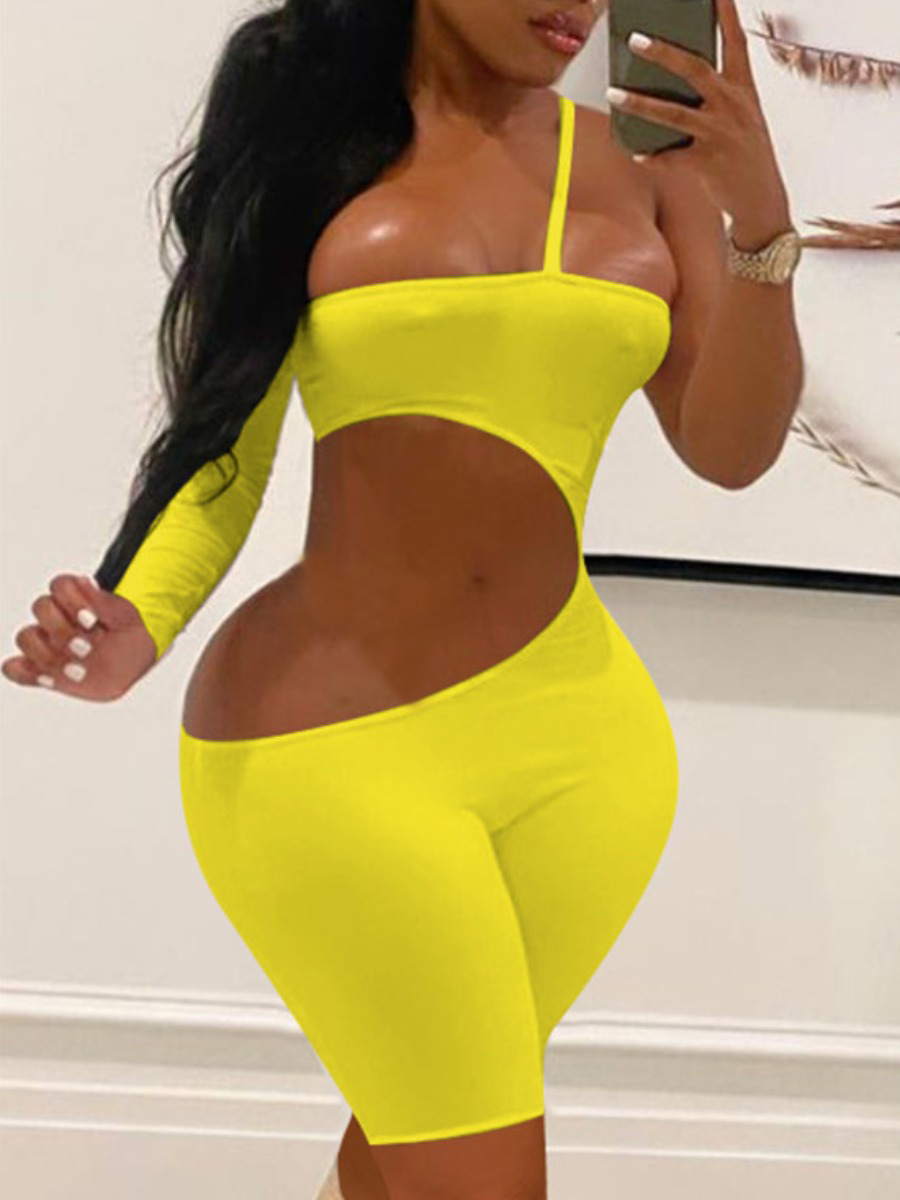 

Lovely Single Strap Hollow-out One-piece Romper, Yellow