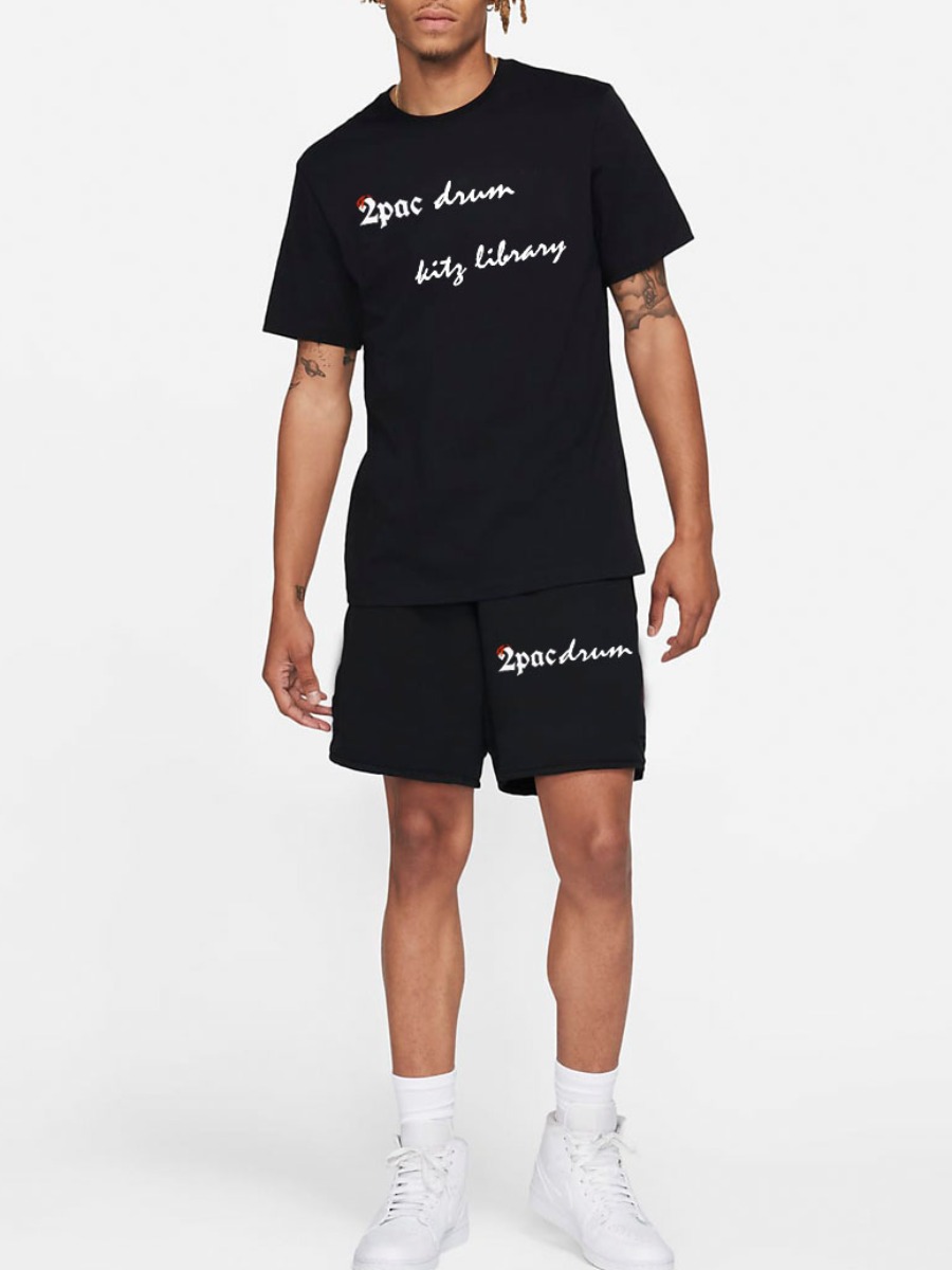 

Lovely Men Letter Print Drawstring Two Piece Shorts Set, Black