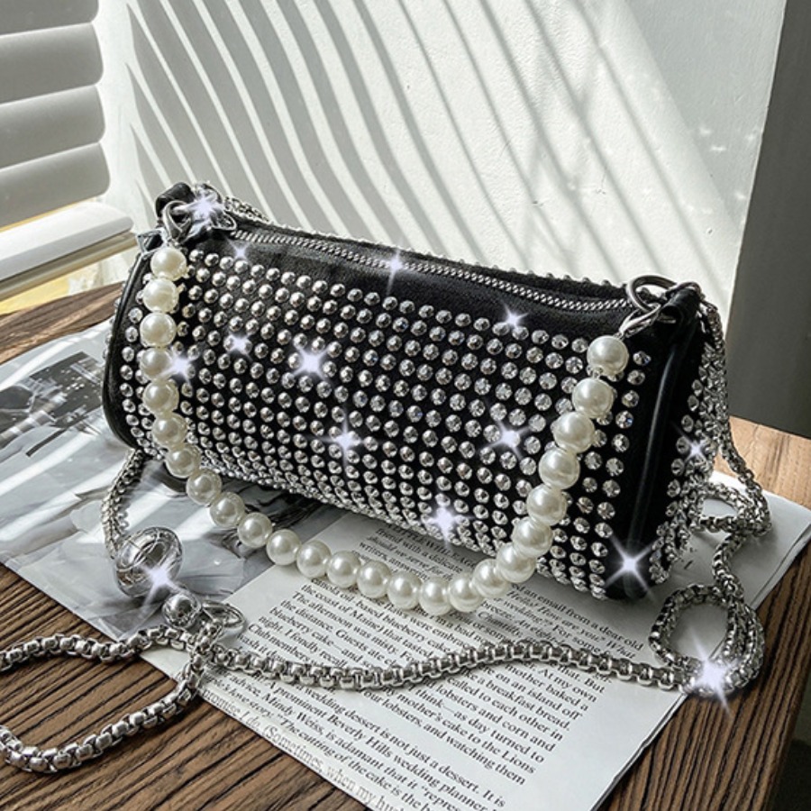 

LW Sequined Pearl Decoration Shoulder Bag, Silver