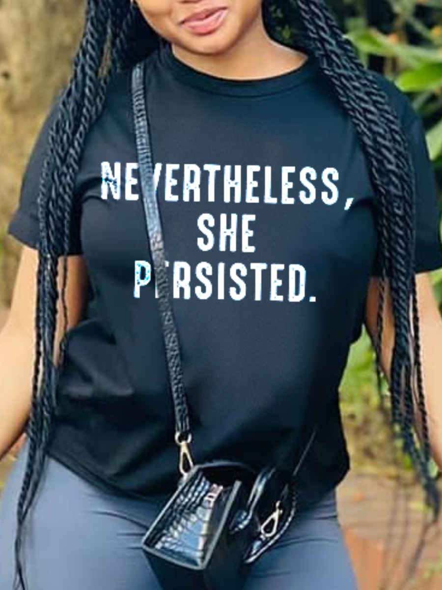 

Lovely Round Neck Letter Print T-shirt, Black
