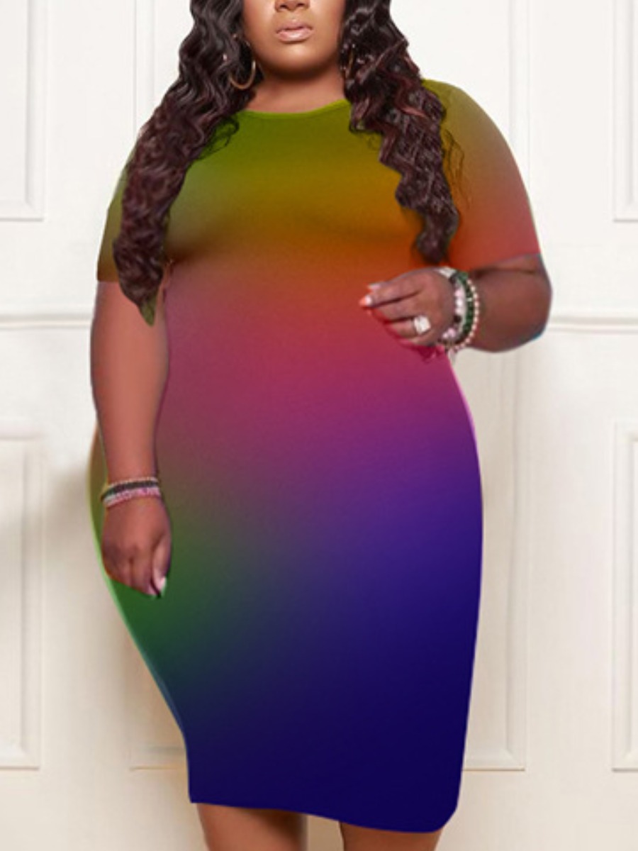 

Lovely Plus Size Round Neck Gradient Dress, Multi