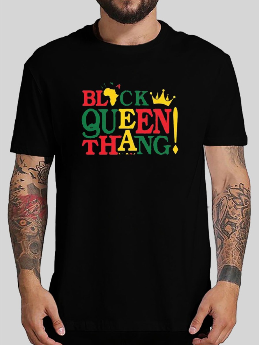 

Lovely Men Africa Crown Letter Print T-shirt, Black