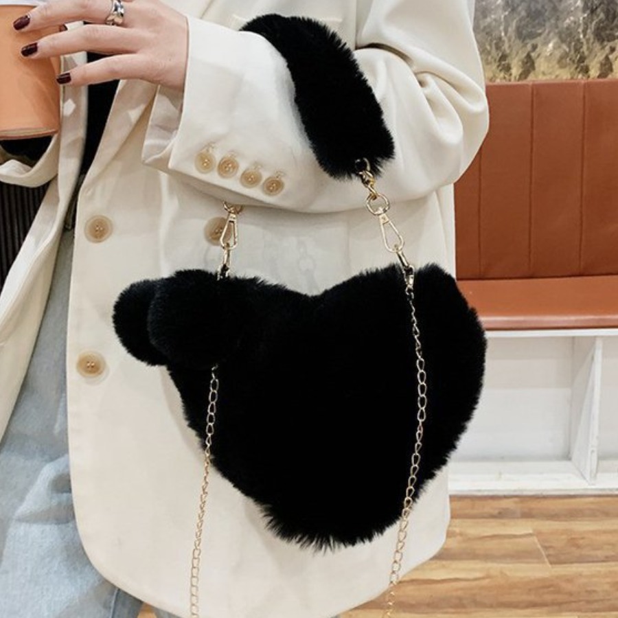 

LW Plush Cartoon Messenger Bag, Black
