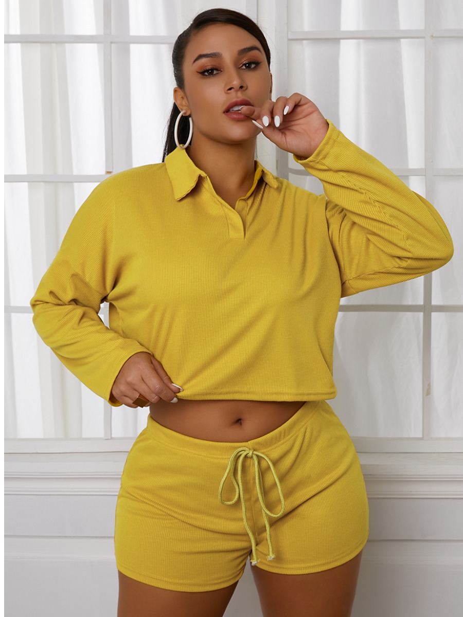 

LW Dropped Shoulder Drawstring Two Piece Shorts Set, Yellow
