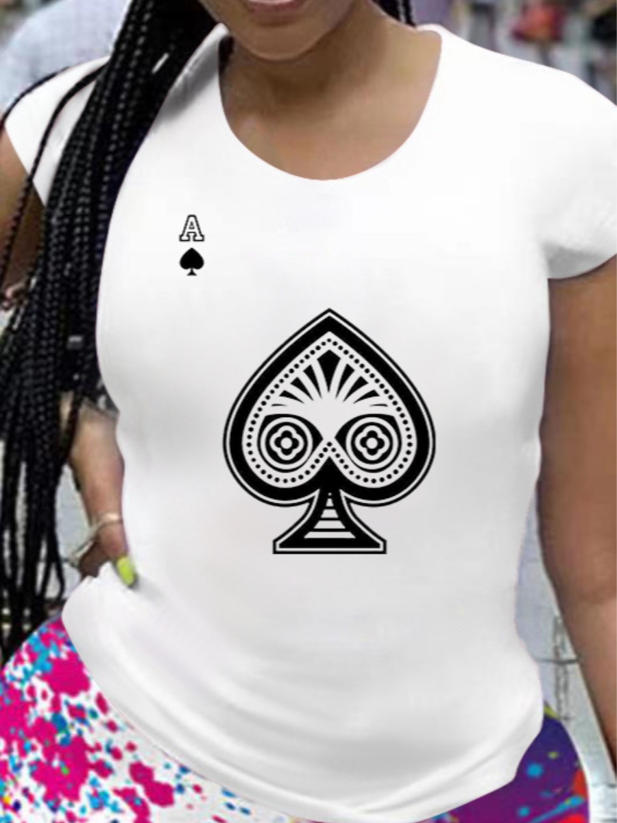 

LW Round Neck Letter Print T-shirt, White