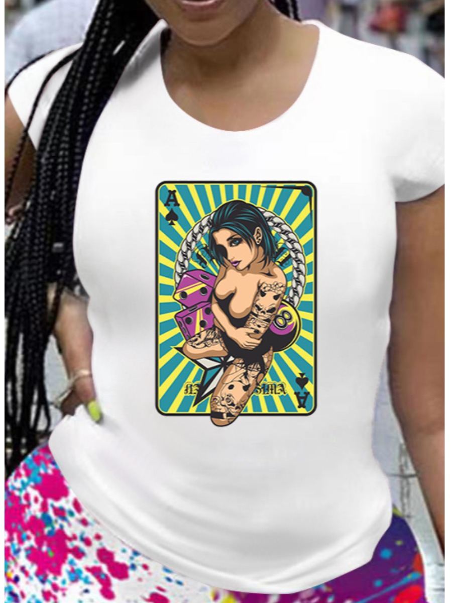 

LW Plus Size Poker Figure Print T-shirt, White