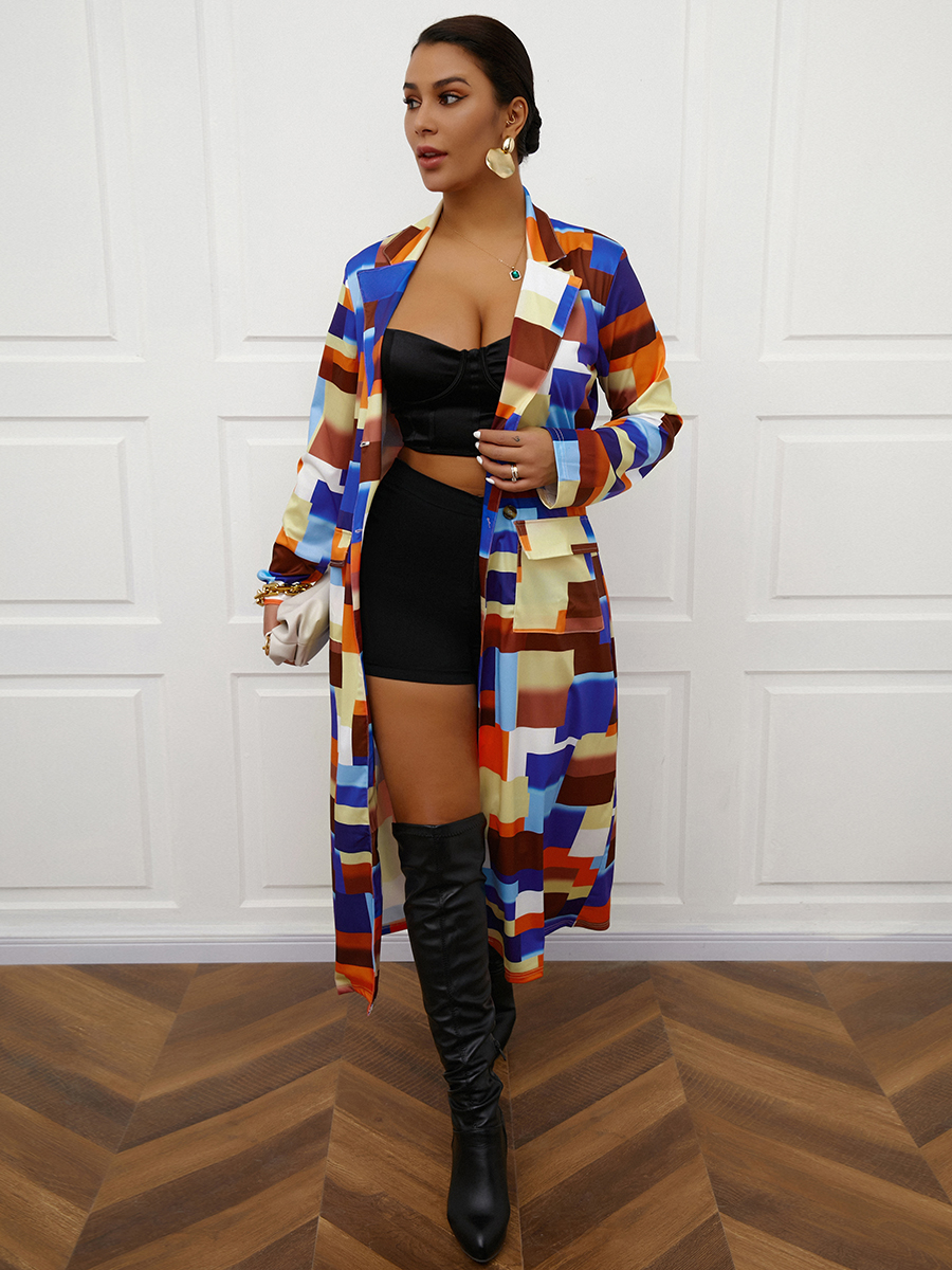 

LW COTTON Plaid Print Patchwork Trench Coat, Multi