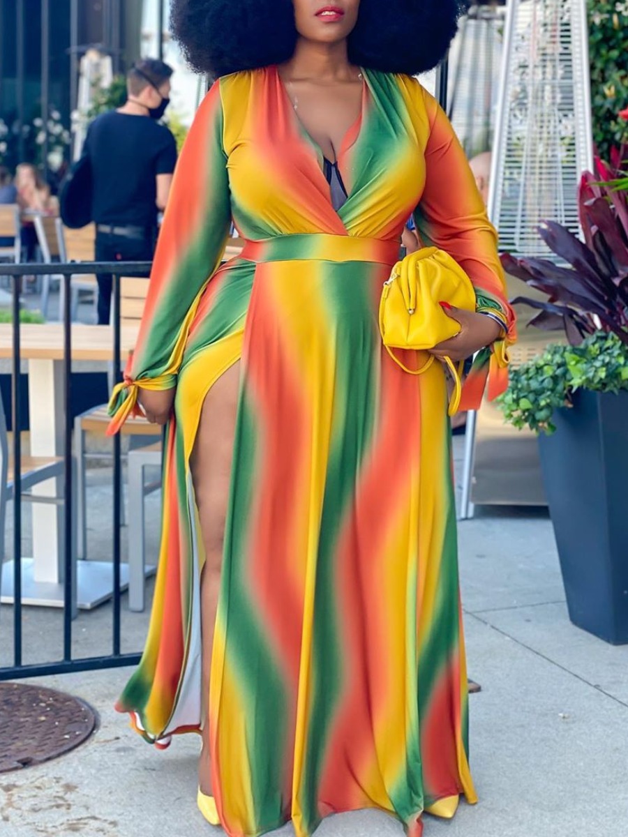 

Lovely Plus Size Gradient High Split Dress, Croci