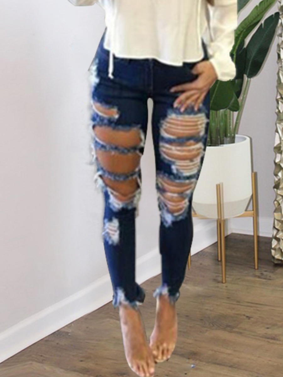 

Lovely Ripped Raw Edge Jeans, Blue