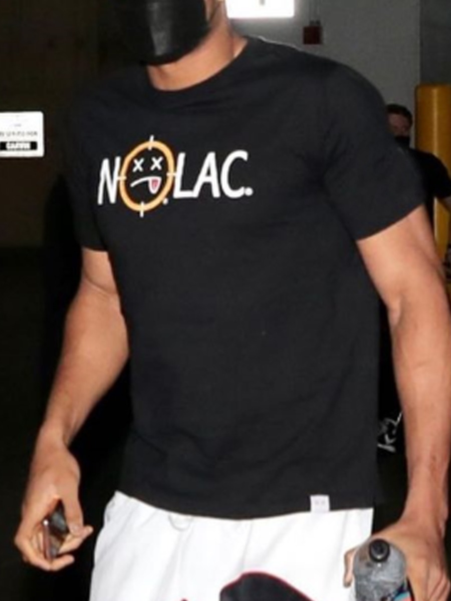 

Lovely Men Cartoon Letter Print T-shirt, Black