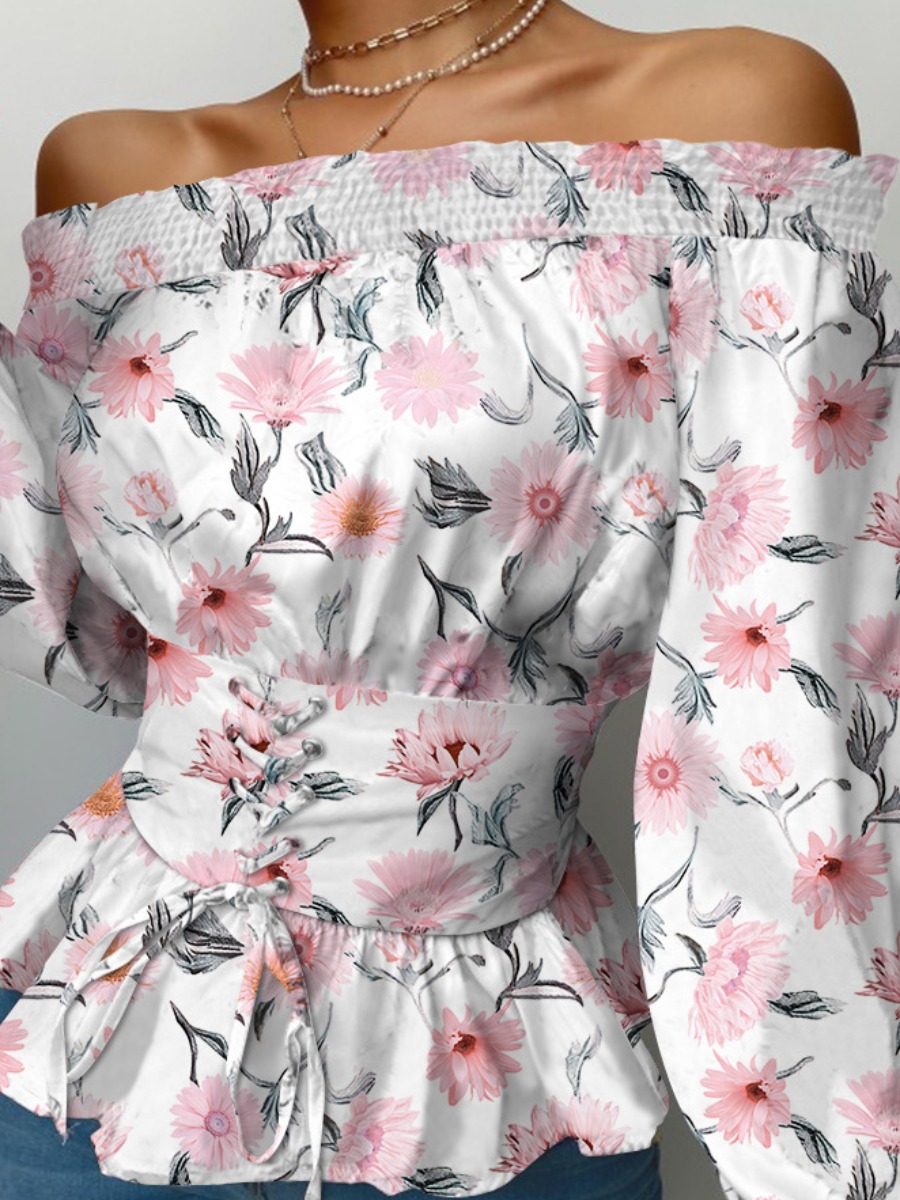 

Lovely Floral Print Flounce Design Blouse, Multi