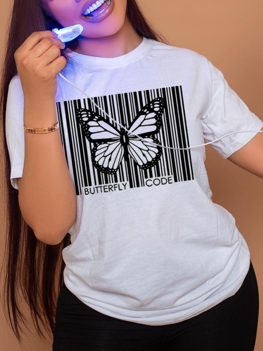 

LW Butterfly Letter Print T-shirt, White