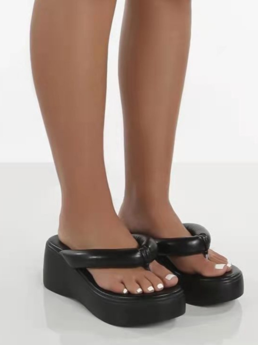 

LW Flip Flop Round-toe Platform Shoes, Black